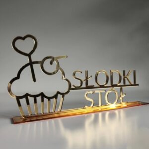 Tabliczka SŁODKI STÓŁ 3D, złote/srebrne lustro